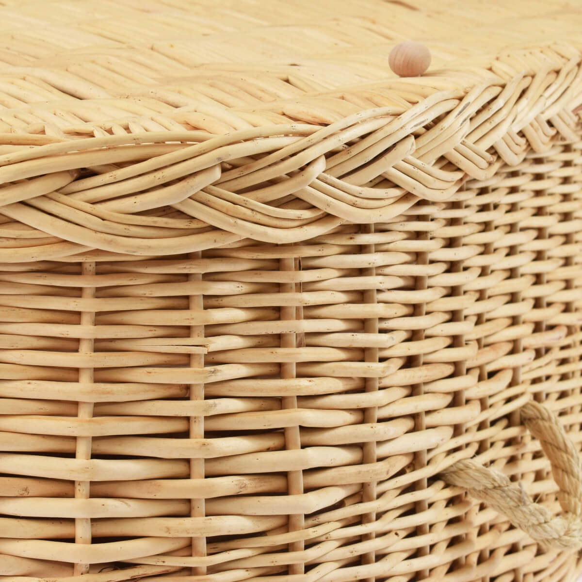 Light Willow Stansfield Round Wicker Coffin Lid Close Up for Natural Burial.