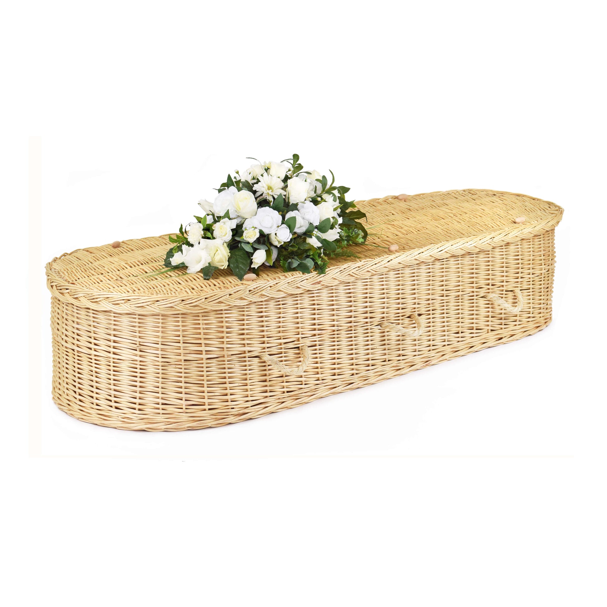 Light Willow Stansfield Round Wicker Coffin for Natural Burial.